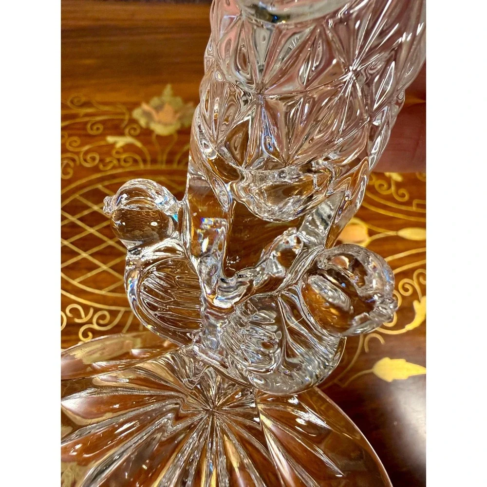 Vintage Hofbauer Byrdes Lead Crystal Bud Vase • Etched Bird Pedestal Vase